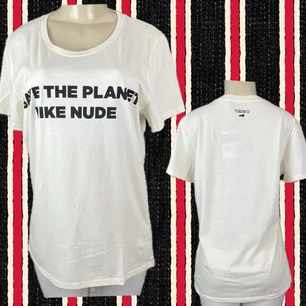 Toad & Co. Jrs XL Eggshell Save The Planet Hike Nude Statement Short Sleeve Tee